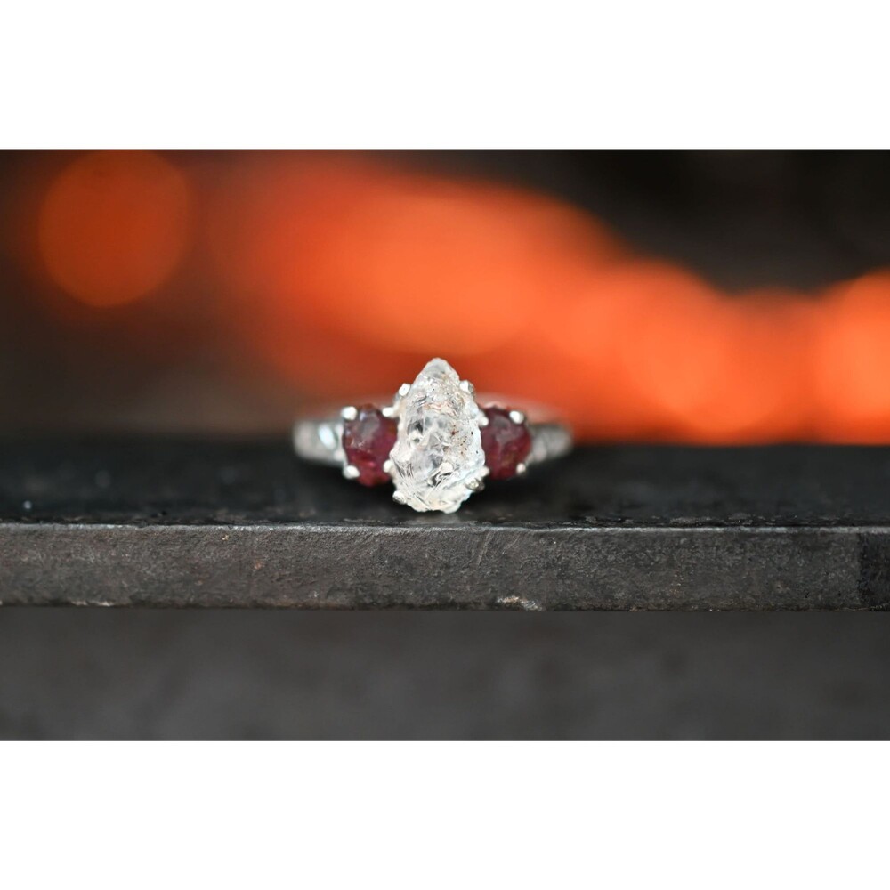 Ruby ring raw July birthstone three stone gift for wife daughter woman graduatio
